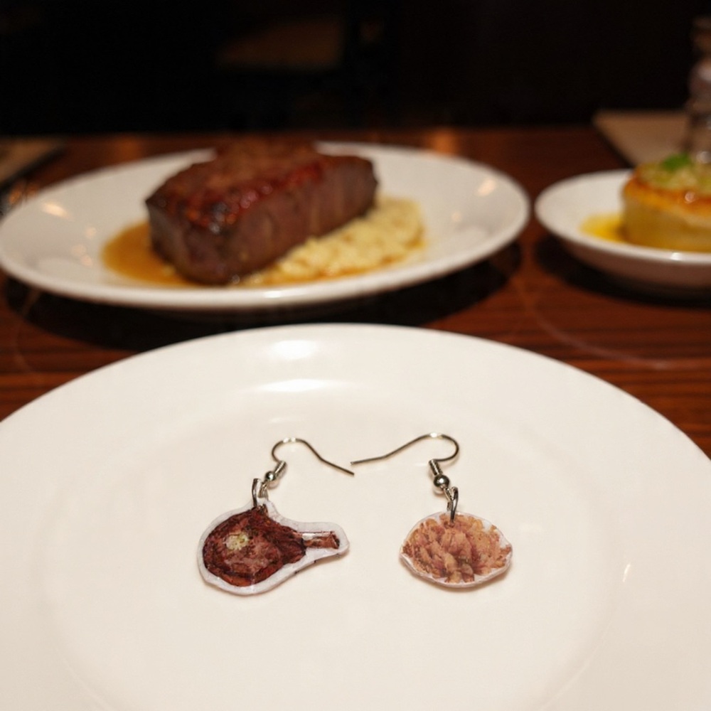 Handmade Steak and Blooming Onion Drop Earrings